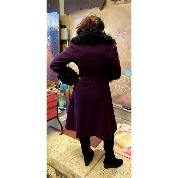 Retro VTG Purple Miss Magnin for I. Magnin Wool Coat curly lamb collar cuffs XS - Picture 2 of 15